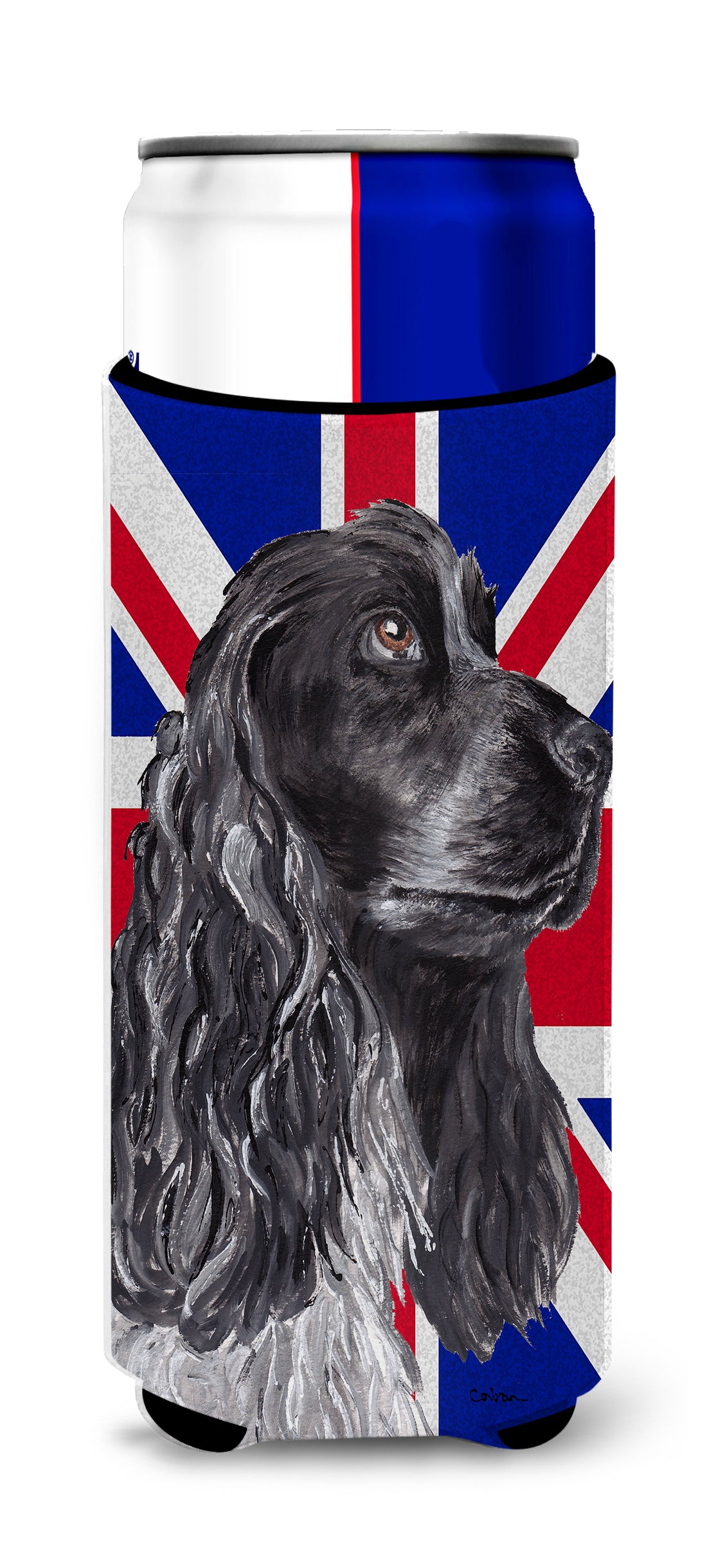 Black Cocker Spaniel with Engish Union Jack British Flag Ultra Beverage Insulators for slim cans SC9868MUK.