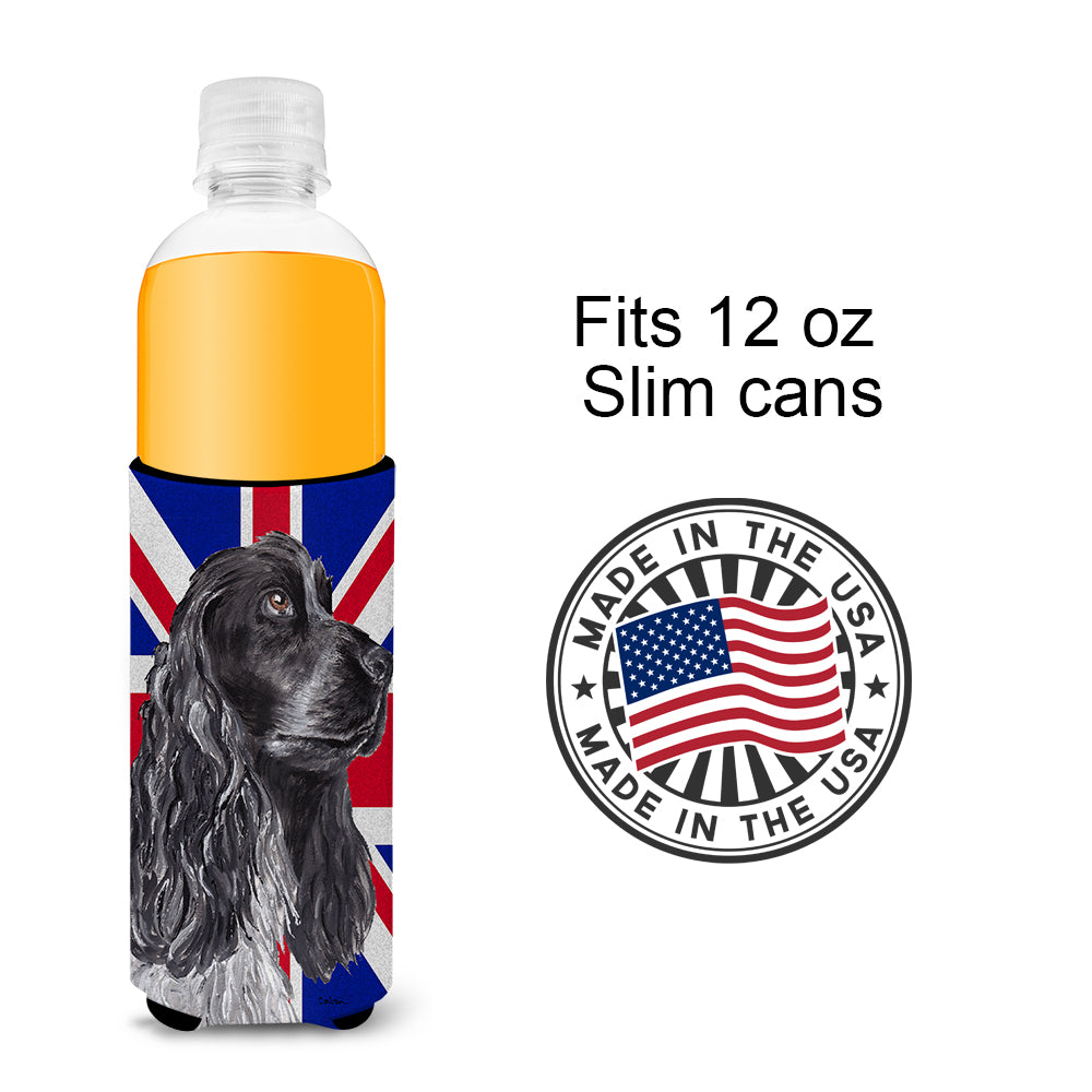 Black Cocker Spaniel with Engish Union Jack British Flag Ultra Beverage Insulators for slim cans SC9868MUK.