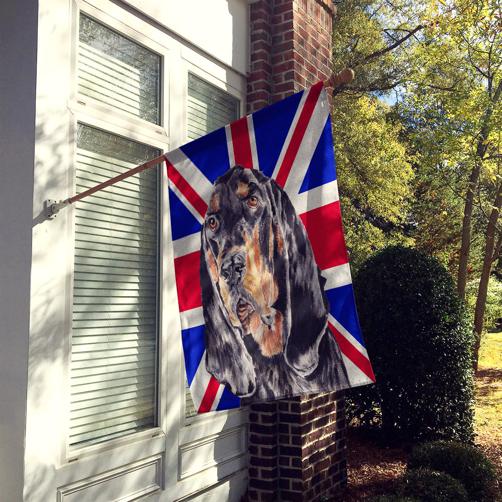 Black and Tan Coonhound with Engish Union Jack British Flag Flag Canvas House Size SC9869CHF  the-store.com.