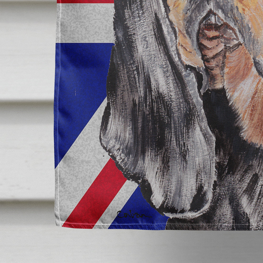 Black and Tan Coonhound with Engish Union Jack British Flag Flag Canvas House Size SC9869CHF  the-store.com.