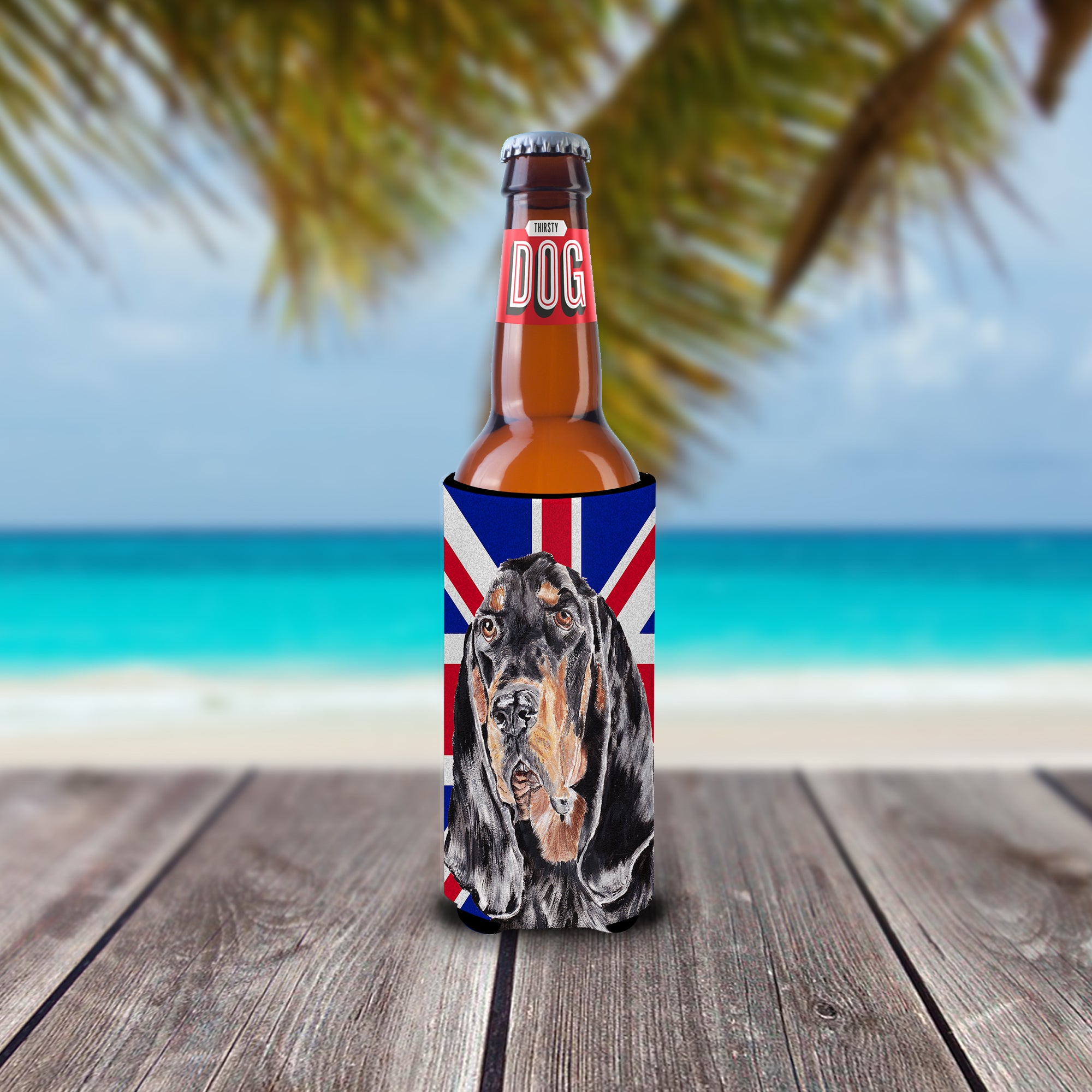 Black and Tan Coonhound with Engish Union Jack British Flag Ultra Beverage Insulators for slim cans SC9869MUK.