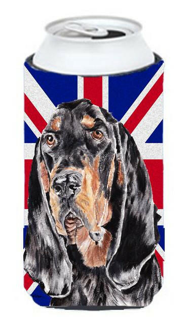 Black and Tan Coonhound with Engish Union Jack British Flag Tall Boy Beverage Insulator Hugger SC9869TBC by Caroline's Treasures