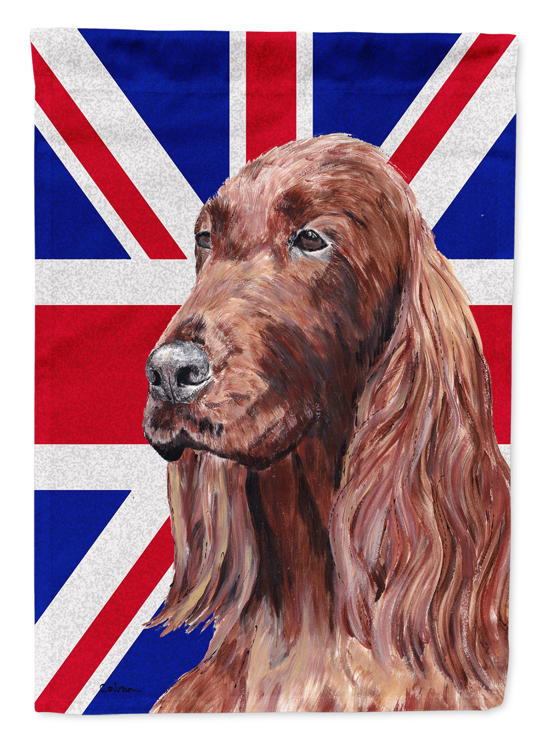 Irish Setter with Engish Union Jack British Flag Flag Canvas House Size SC9870CHF  the-store.com.