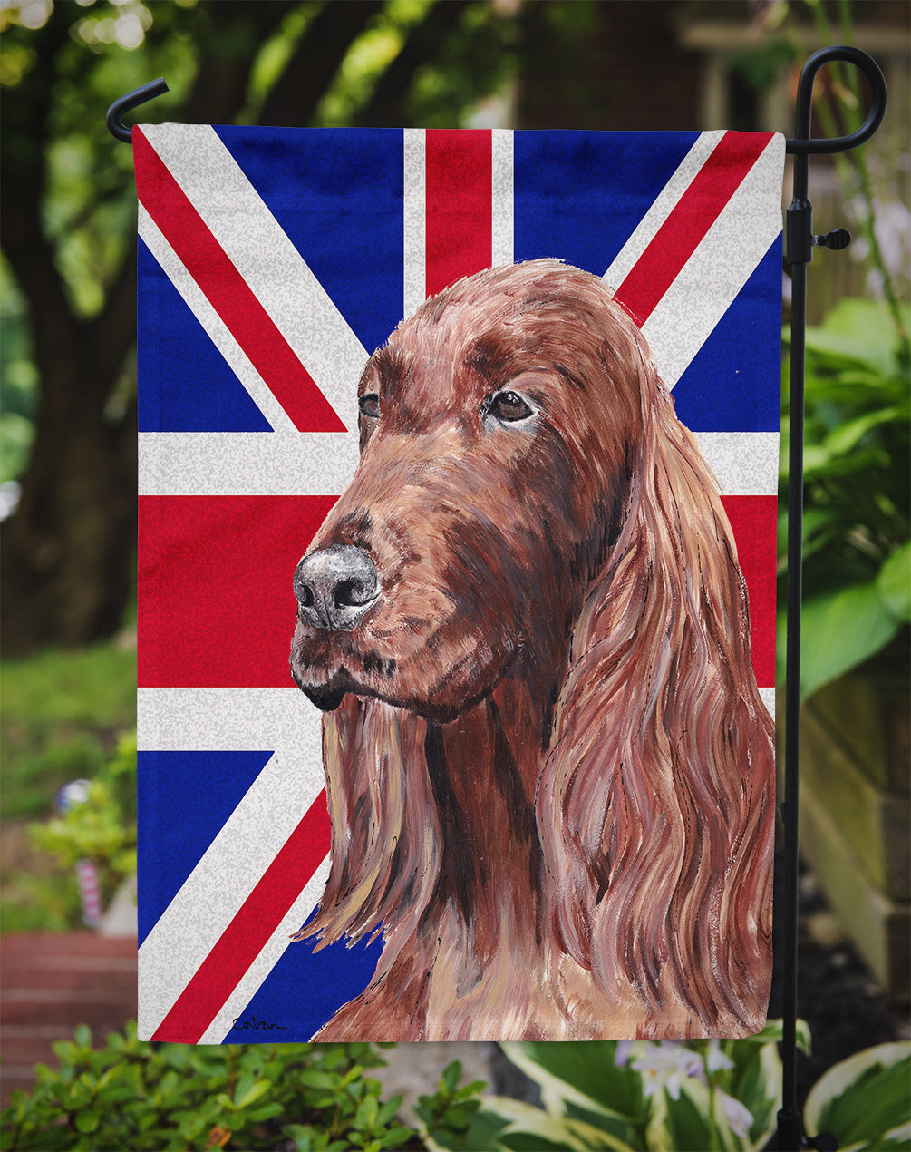 Irish Setter with Engish Union Jack British Flag Flag Garden Size  the-store.com.