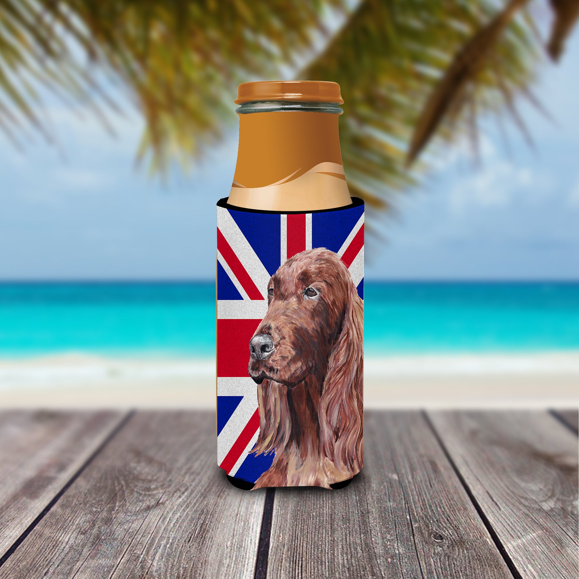 Irish Setter with Engish Union Jack British Flag Ultra Beverage Insulators for slim cans SC9870MUK.