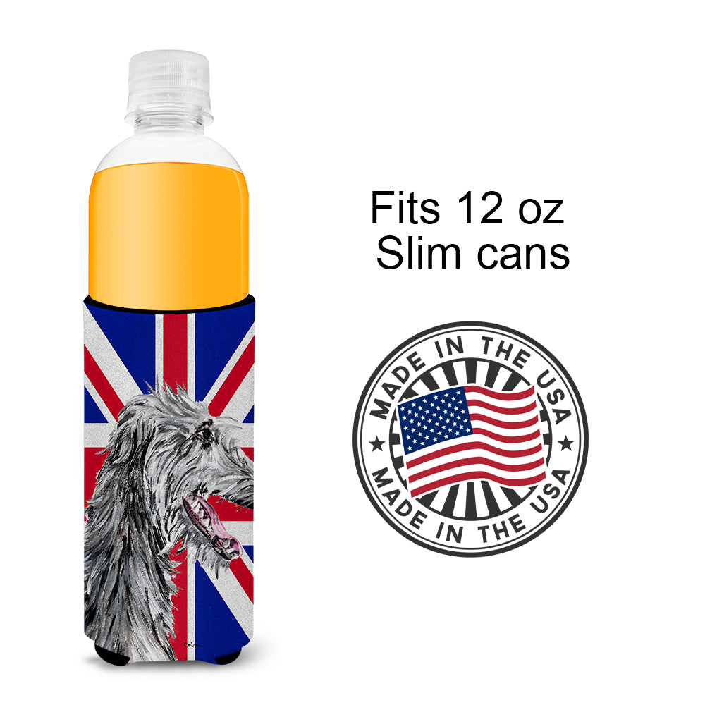 Scottish Deerhound with English Union Jack British Flag Ultra Beverage Insulators for slim cans SC9871MUK.