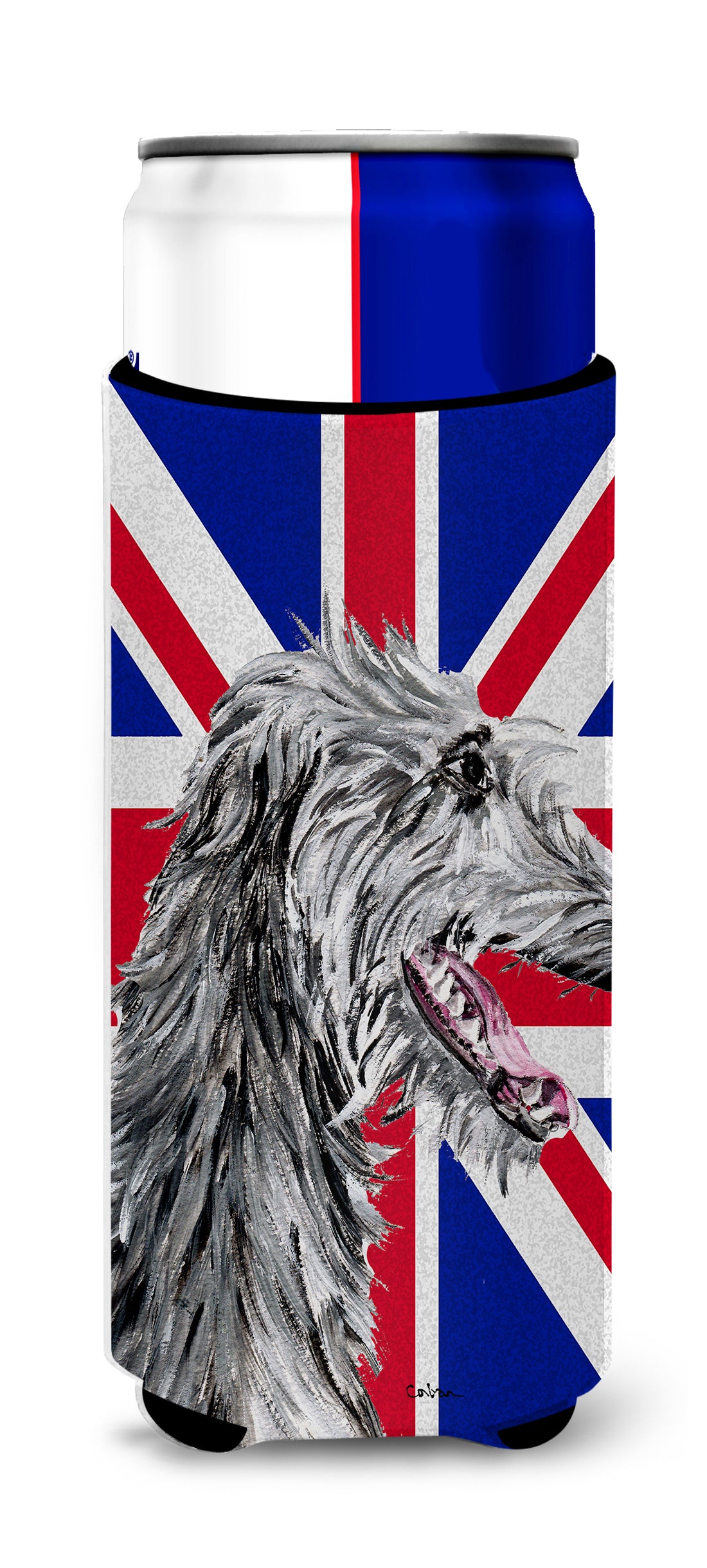 Scottish Deerhound with English Union Jack British Flag Ultra Beverage Insulators for slim cans SC9871MUK.