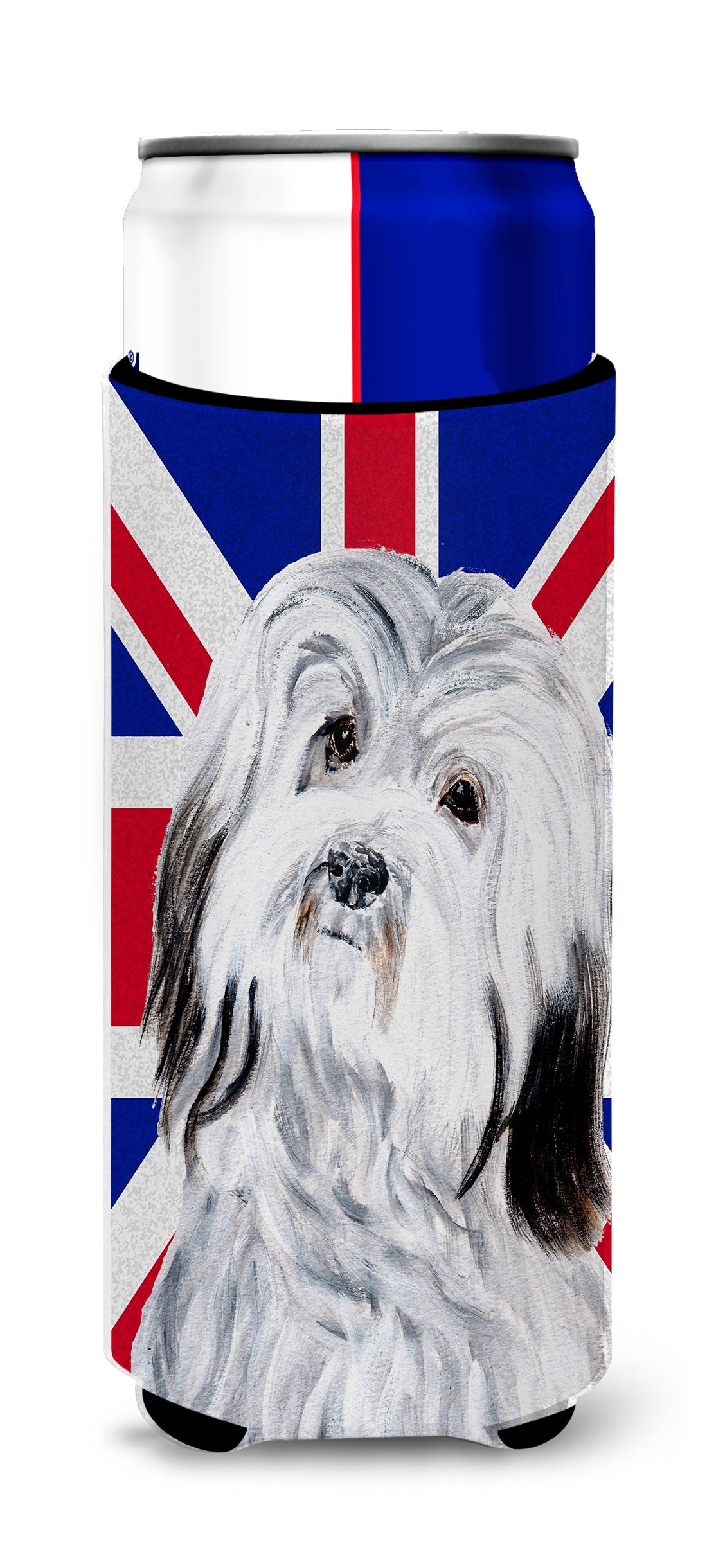 Havanese with English Union Jack British Flag Ultra Beverage Insulators for slim cans SC9874MUK.