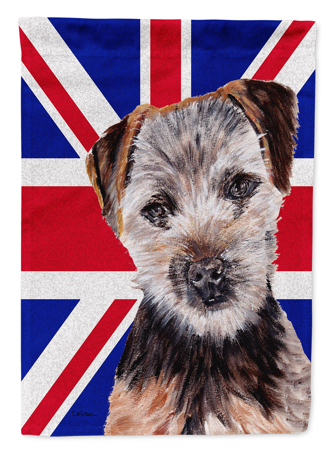 Norfolk Terrier Puppy with English Union Jack British Flag Flag Canvas House Size SC9876CHF  the-store.com.