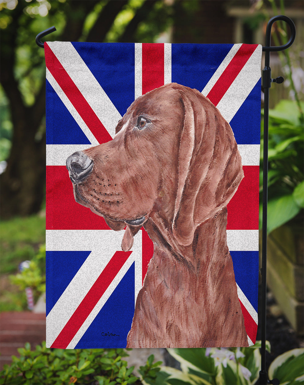 Redbone Coonhound with English Union Jack British Flag Flag Garden Size SC9880GF  the-store.com.