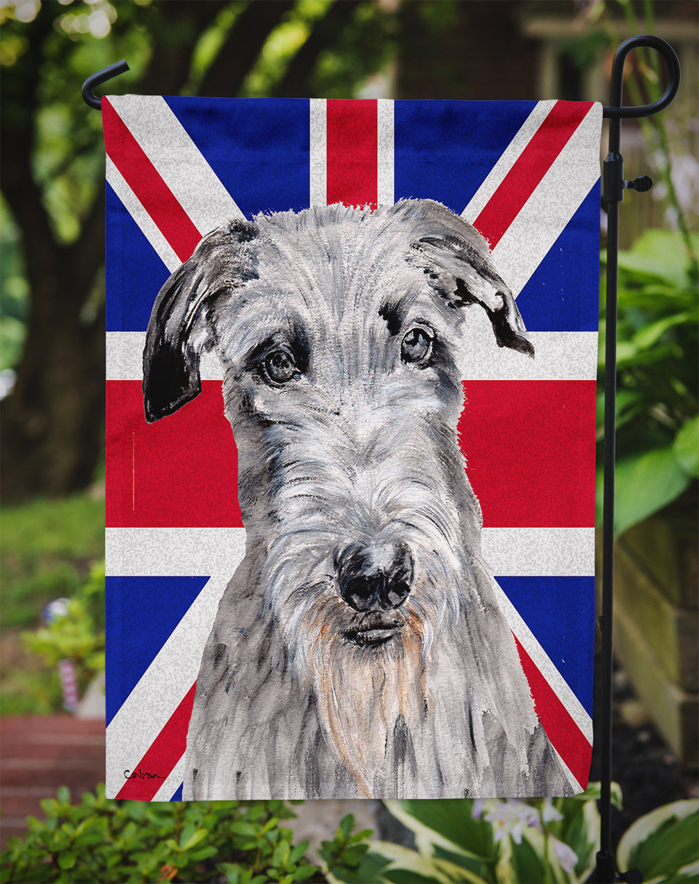 Scottish Deerhound with English Union Jack British Flag Flag Garden Size SC9881GF  the-store.com.