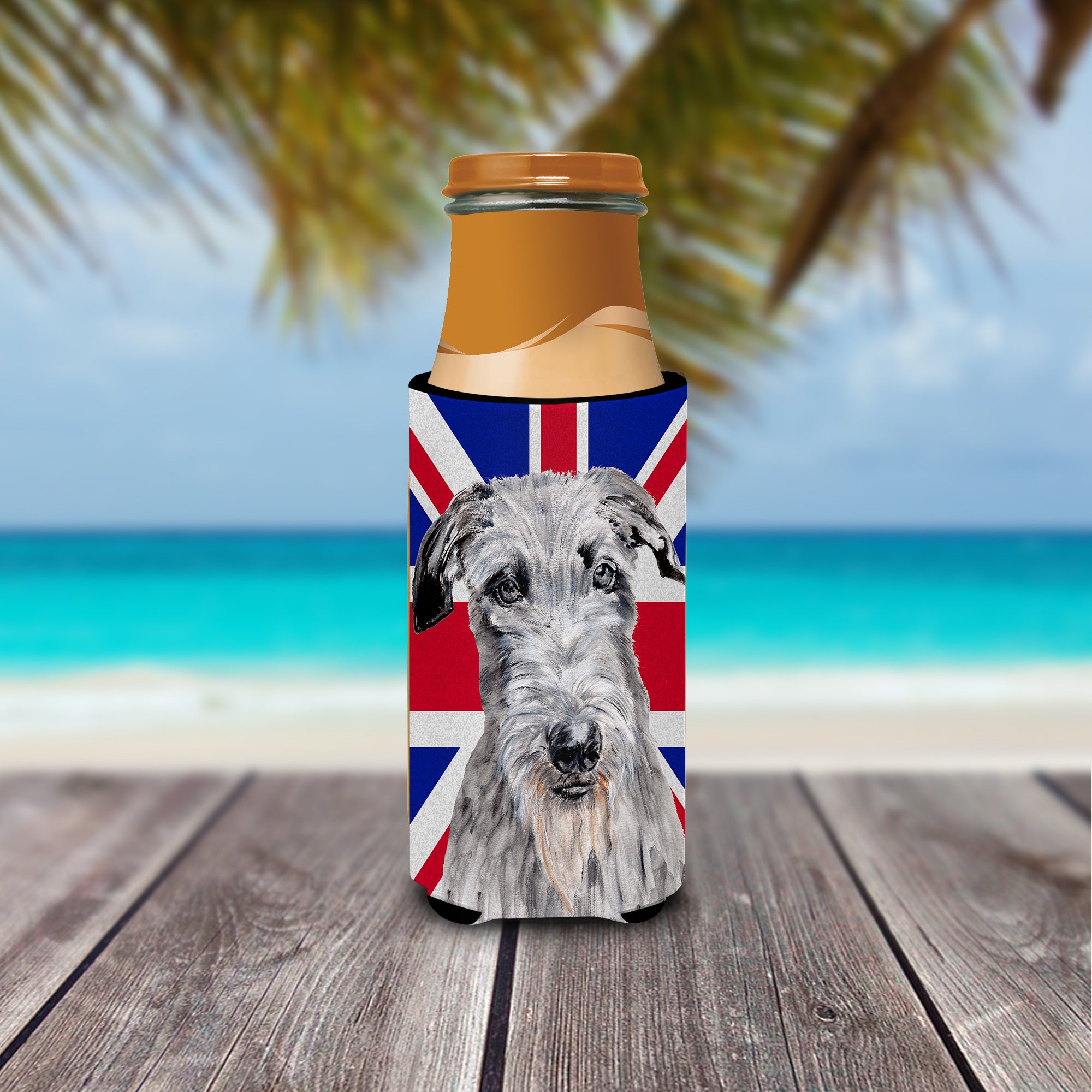 Scottish Deerhound with English Union Jack British Flag Ultra Beverage Insulators for slim cans SC9881MUK.