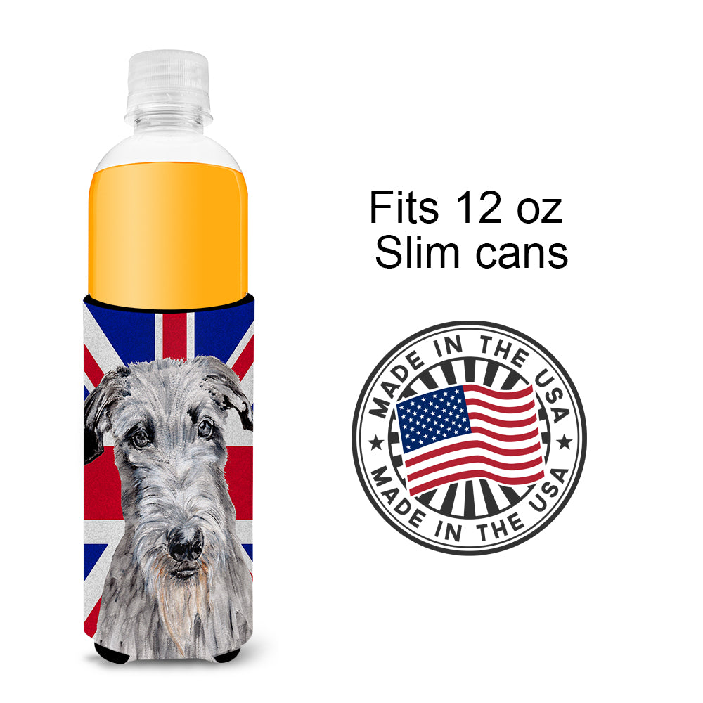 Scottish Deerhound with English Union Jack British Flag Ultra Beverage Insulators for slim cans SC9881MUK.