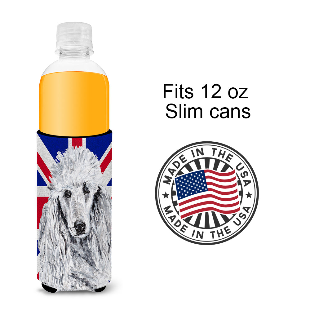 White Standard Poodle with English Union Jack British Flag Ultra Beverage Insulators for slim cans SC9884MUK.