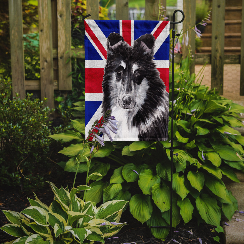 Black and White Collie with English Union Jack British Flag Flag Garden Size SC9885GF  the-store.com.