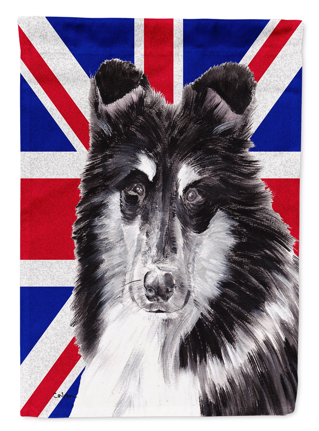 Black and White Collie with English Union Jack British Flag Flag Garden Size SC9885GF  the-store.com.