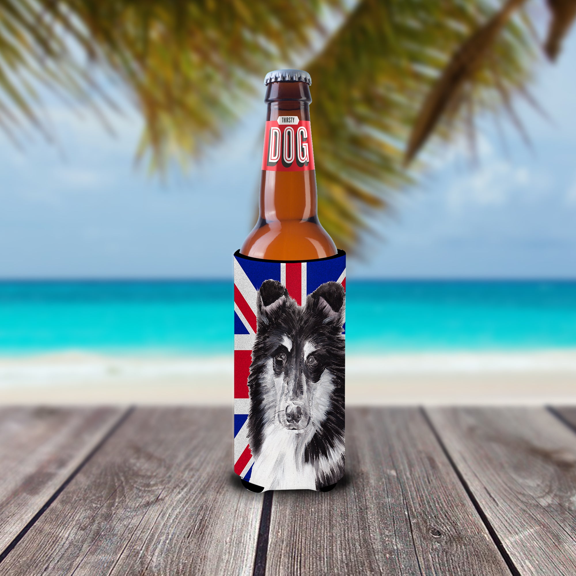 Black and White Collie with English Union Jack British Flag Ultra Beverage Insulators for slim cans SC9885MUK.