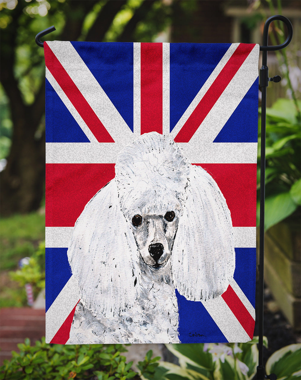 White Toy Poodle with English Union Jack British Flag Flag Garden Size SC9886GF  the-store.com.