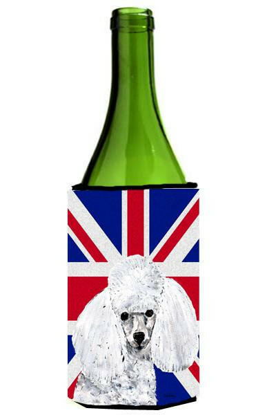 White Toy Poodle with English Union Jack British Flag Wine Bottle Beverage Insulator Hugger SC9886LITERK by Caroline&#39;s Treasures