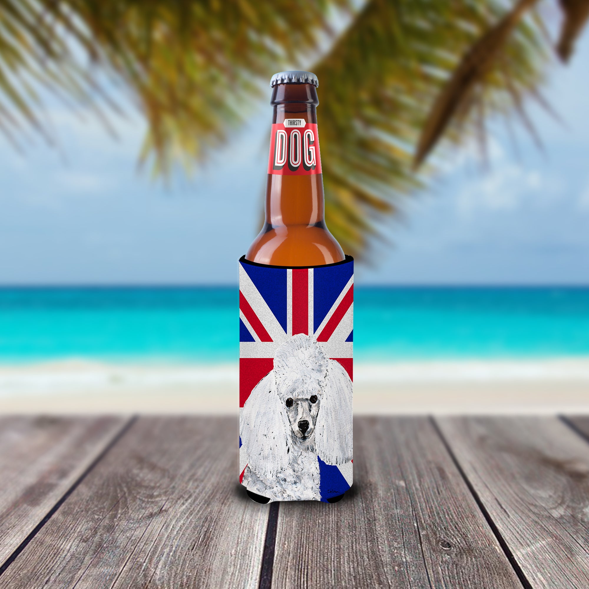 White Toy Poodle with English Union Jack British Flag Ultra Beverage Insulators for slim cans SC9886MUK.