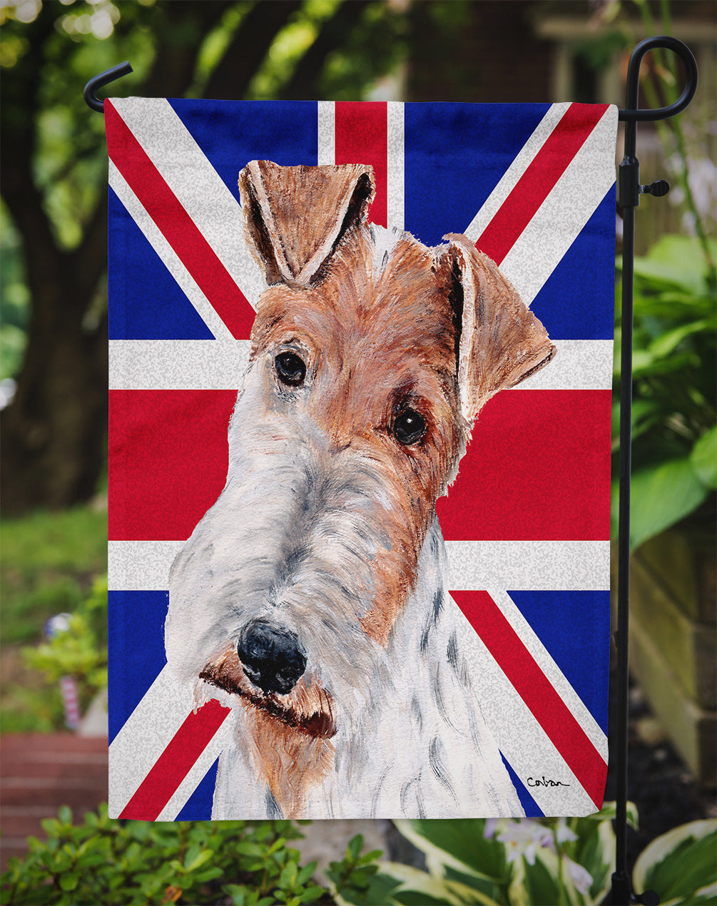 Wire Fox Terrier with English Union Jack British Flag Flag Garden Size  SC9887GF from Caroline's Treasures - the-store.com