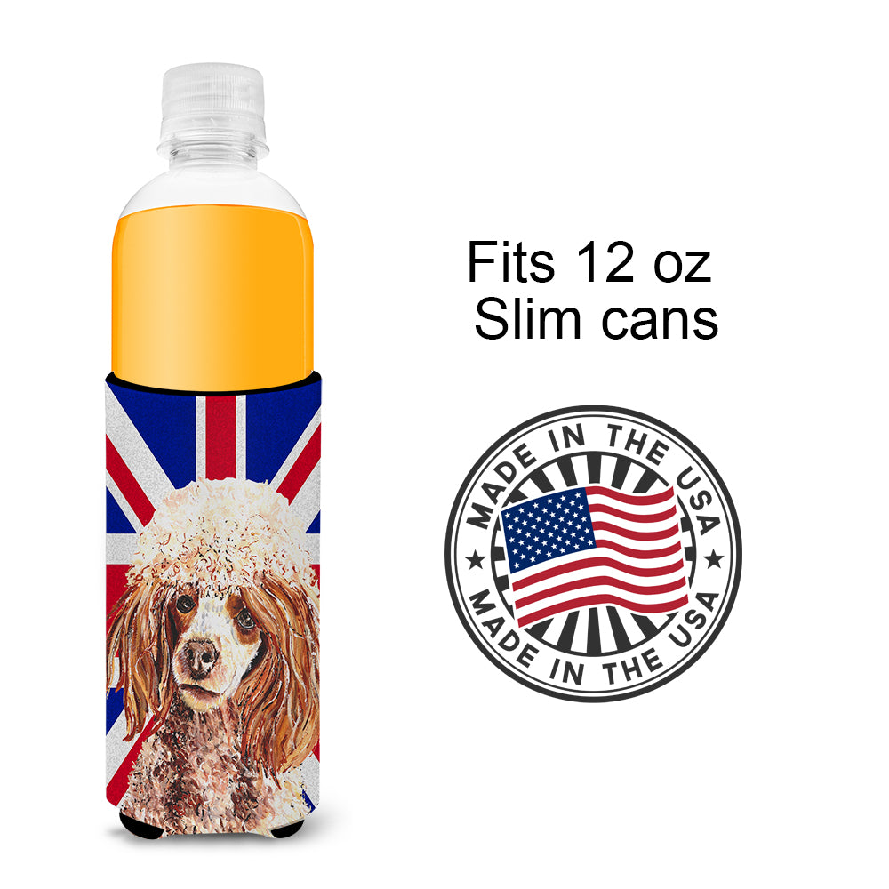 Red Miniature Poodle with English Union Jack British Flag Ultra Beverage Insulators for slim cans SC9888MUK.