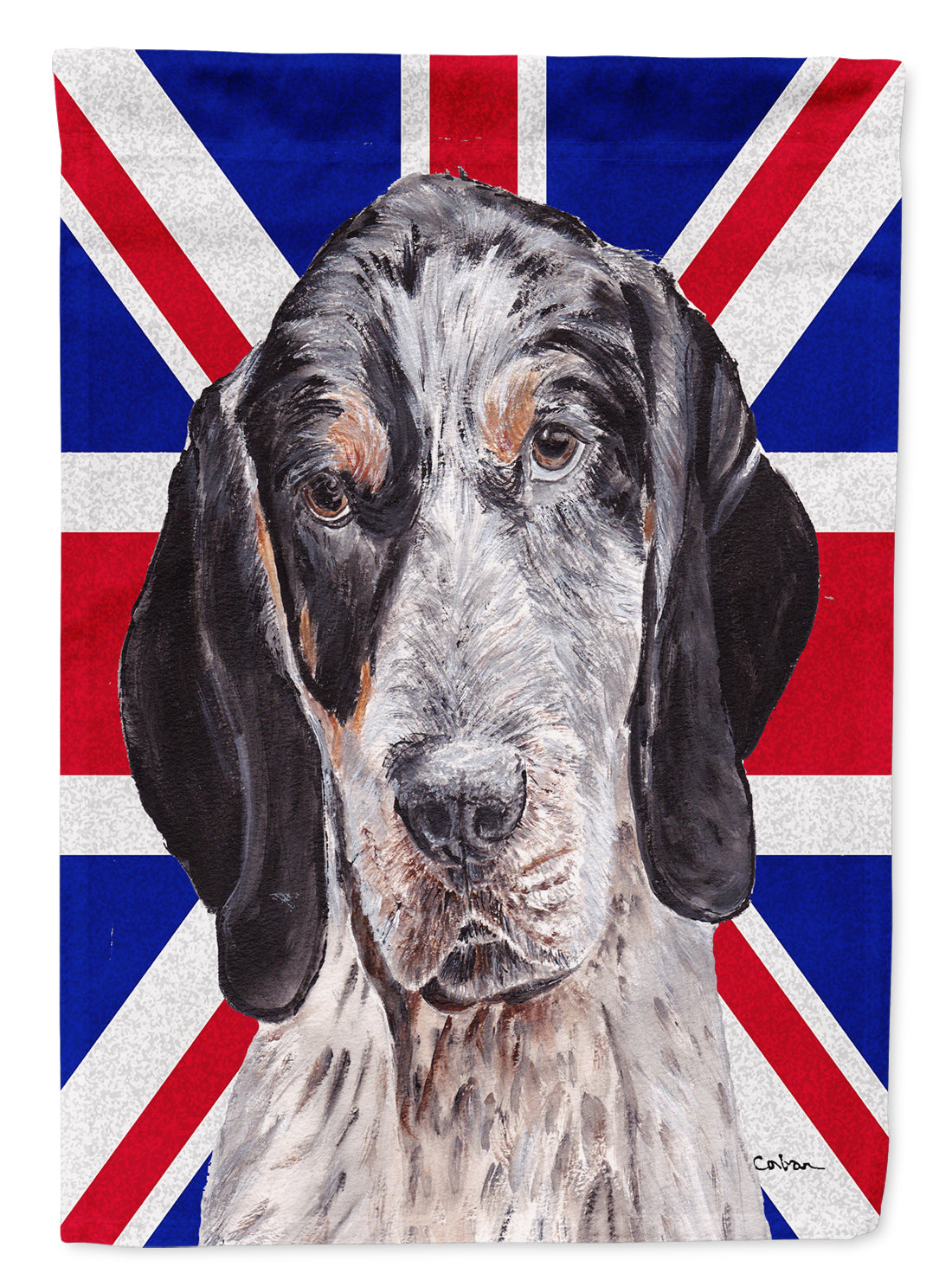 Blue Tick Coonhound with English Union Jack British Flag Flag Garden Size  the-store.com.