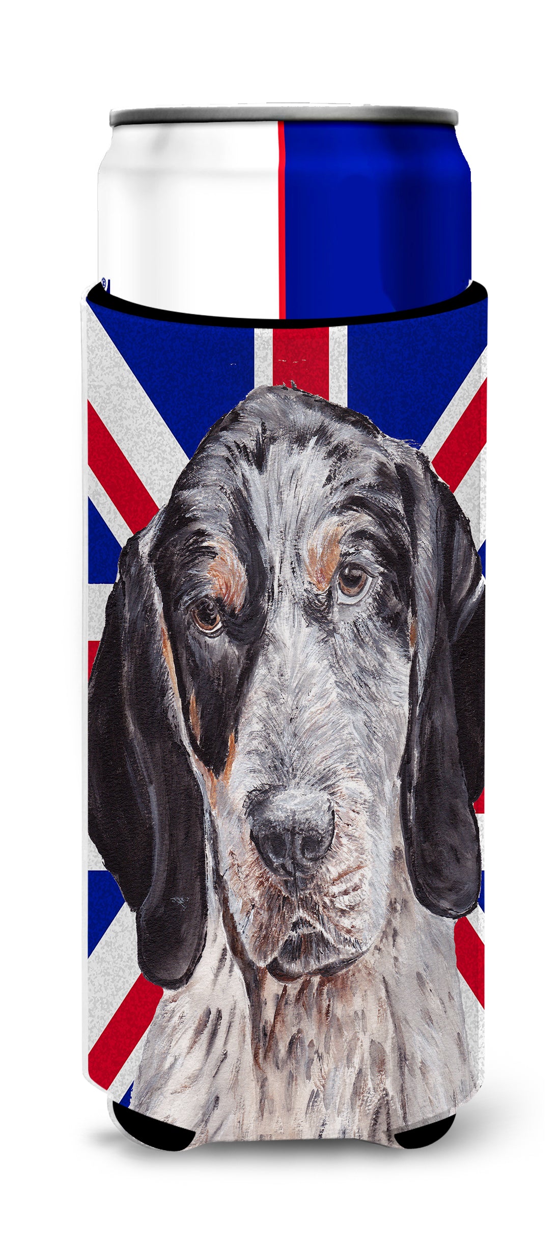 Blue Tick Coonhound with English Union Jack British Flag Ultra Beverage Insulators for slim cans SC9890MUK.