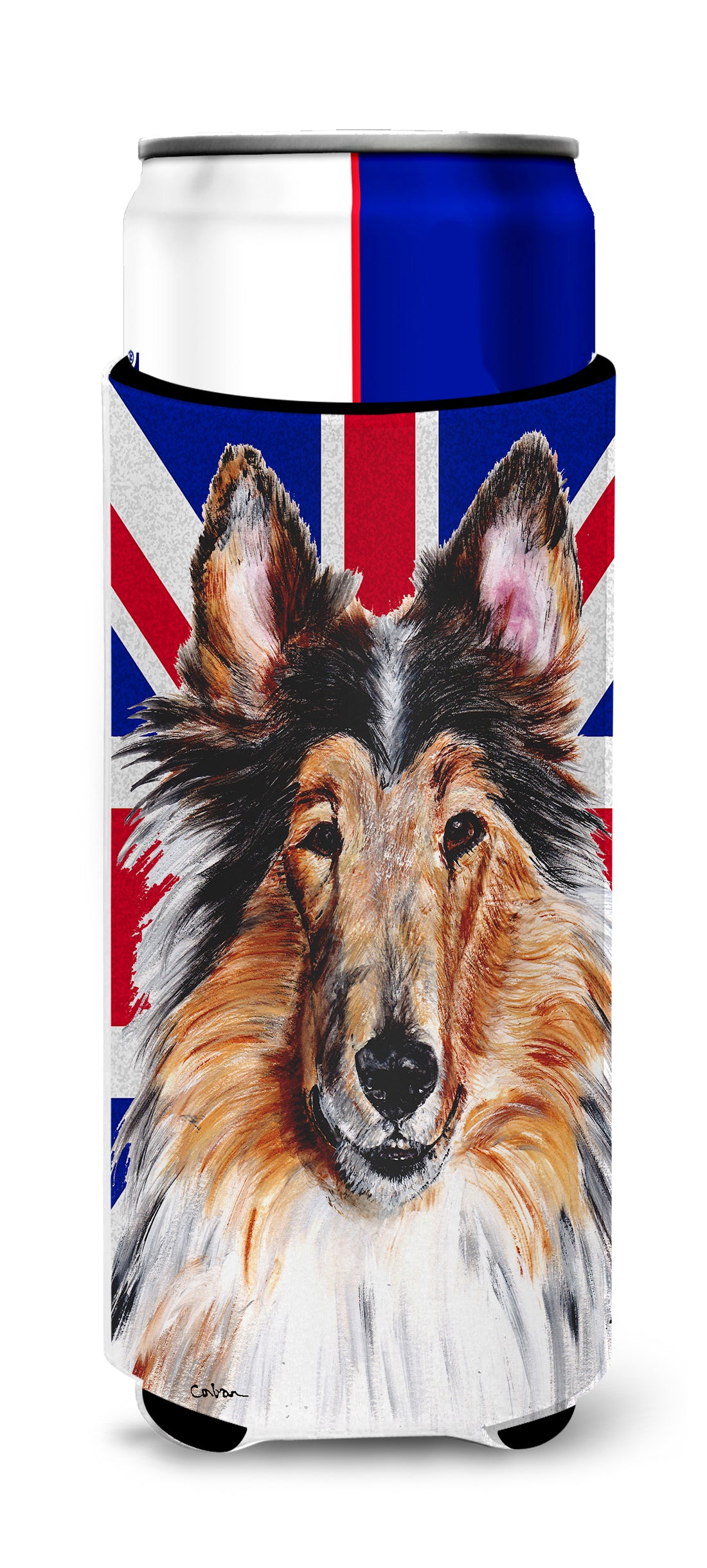 Collie with English Union Jack British Flag Ultra Beverage Insulators for slim cans SC9893MUK.