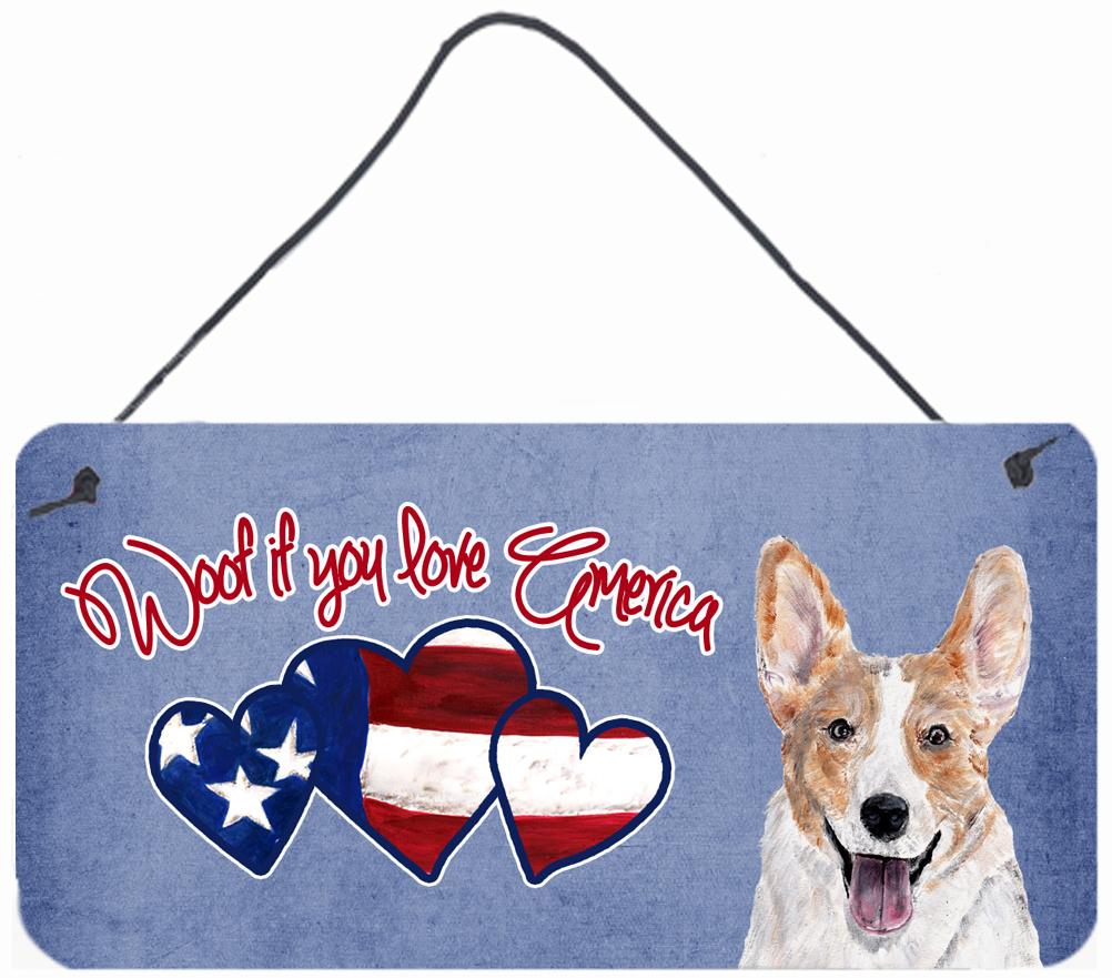 Woof if you love America Corgi Wall or Door Hanging Prints SC9896DS612 by Caroline's Treasures