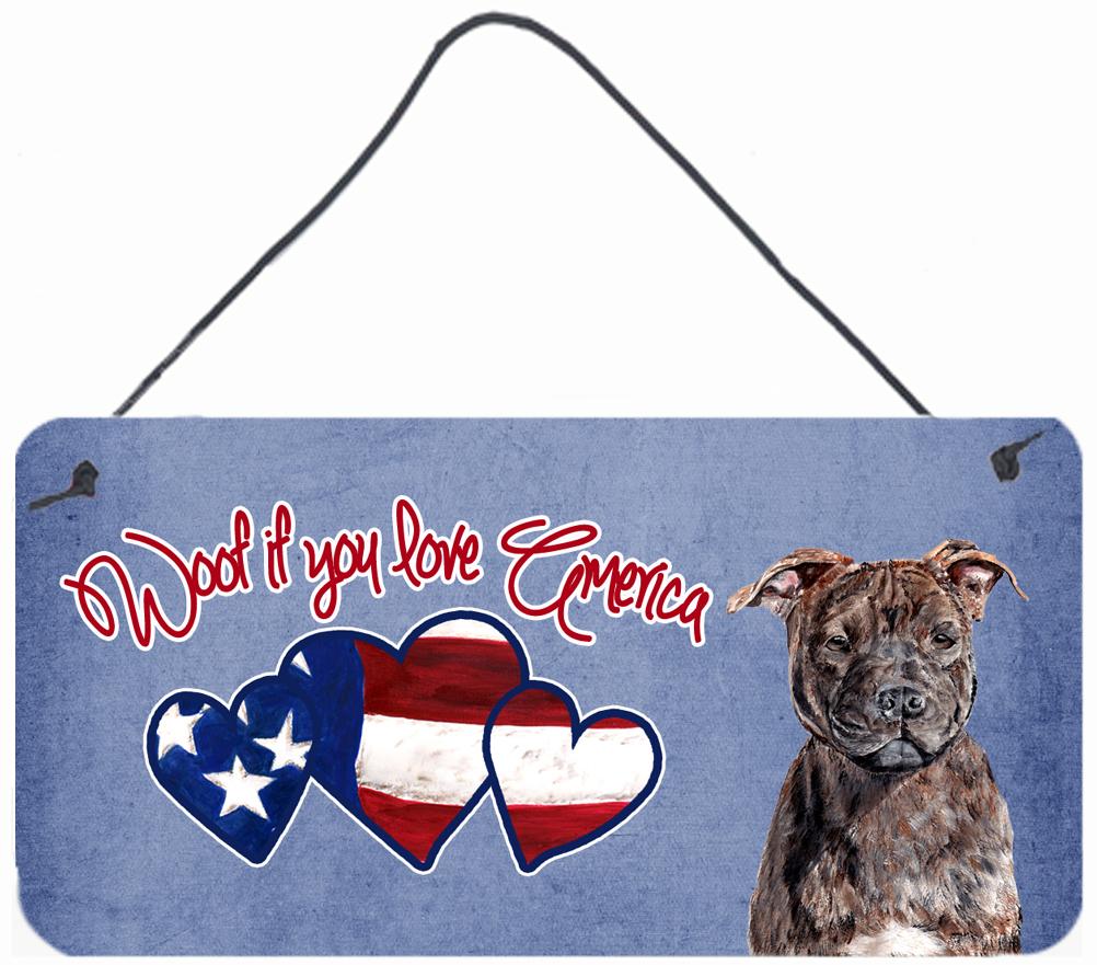 Woof if you love America Staffie Wall or Door Hanging Prints SC9905DS612 by Caroline&#39;s Treasures