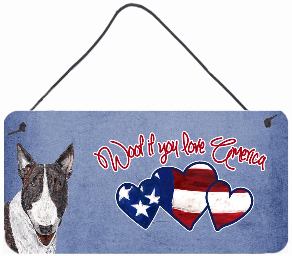 Woof if you love America Bull Terrier Wall or Door Hanging Prints SC9927DS612 by Caroline's Treasures