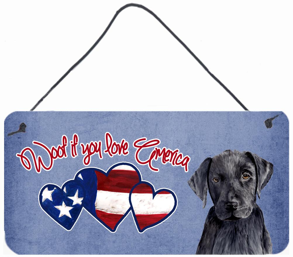 Woof if you love America Black Labrador Wall or Door Hanging Prints SC9965DS612 by Caroline&#39;s Treasures