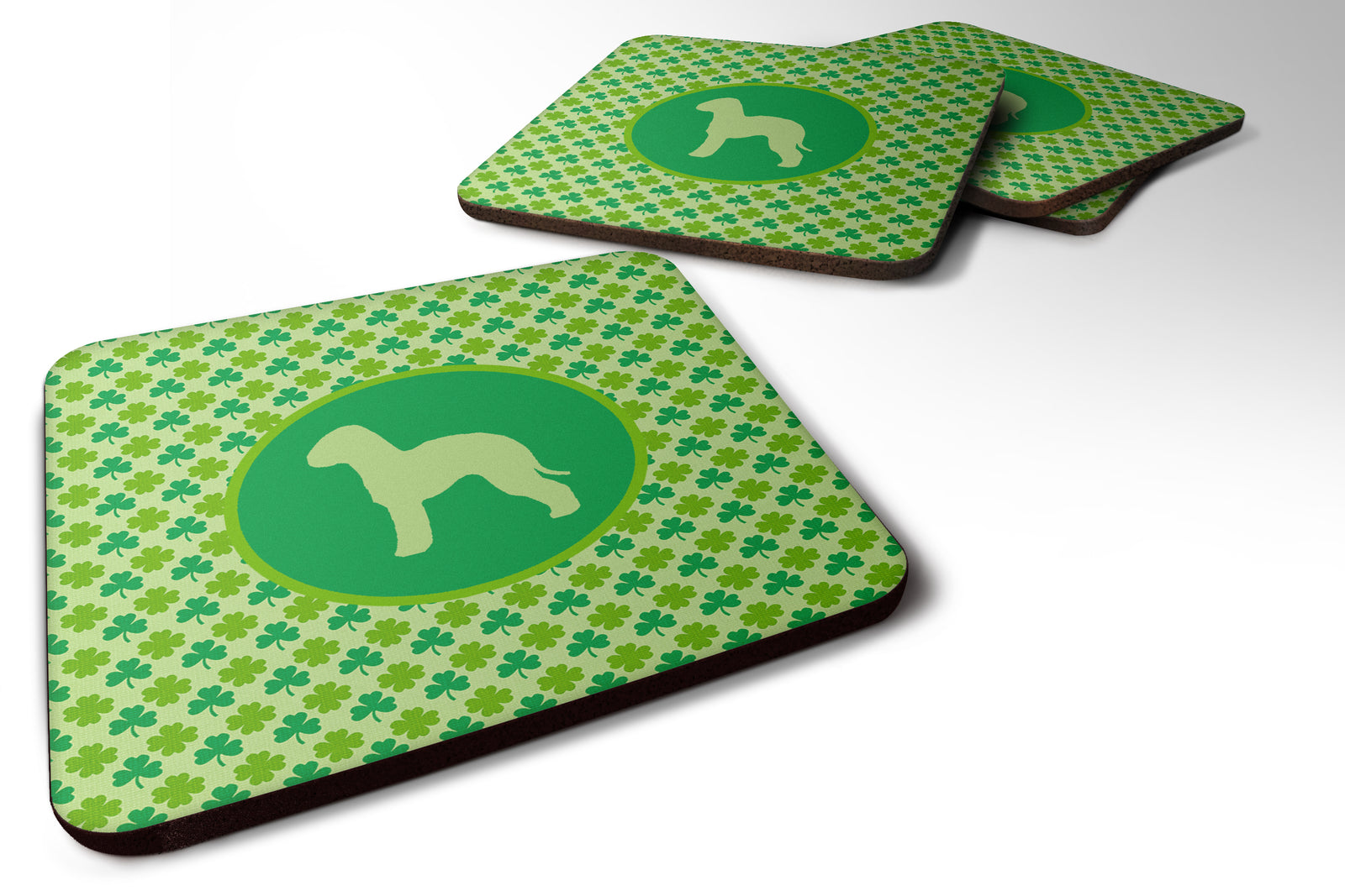 Set of 4 Bedlington Terrier Lucky Shamrock Foam Coasters - the-store.com