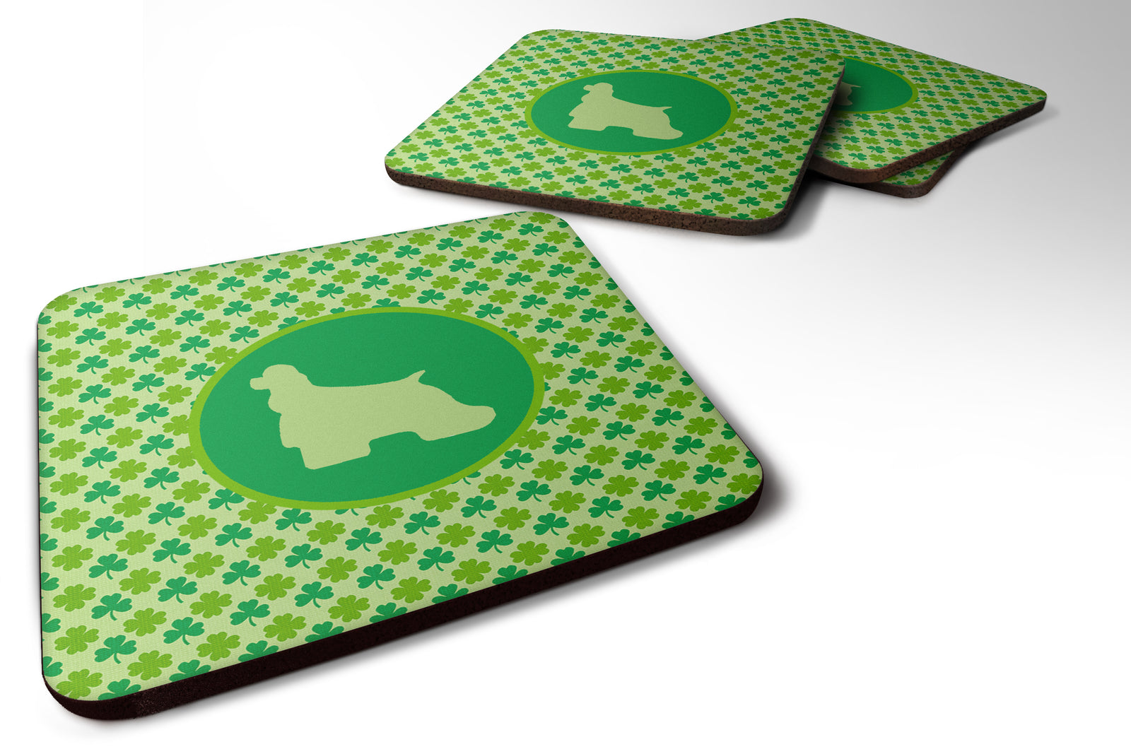 Set of 4 Cocker Spaniel Lucky Shamrock Foam Coasters - the-store.com