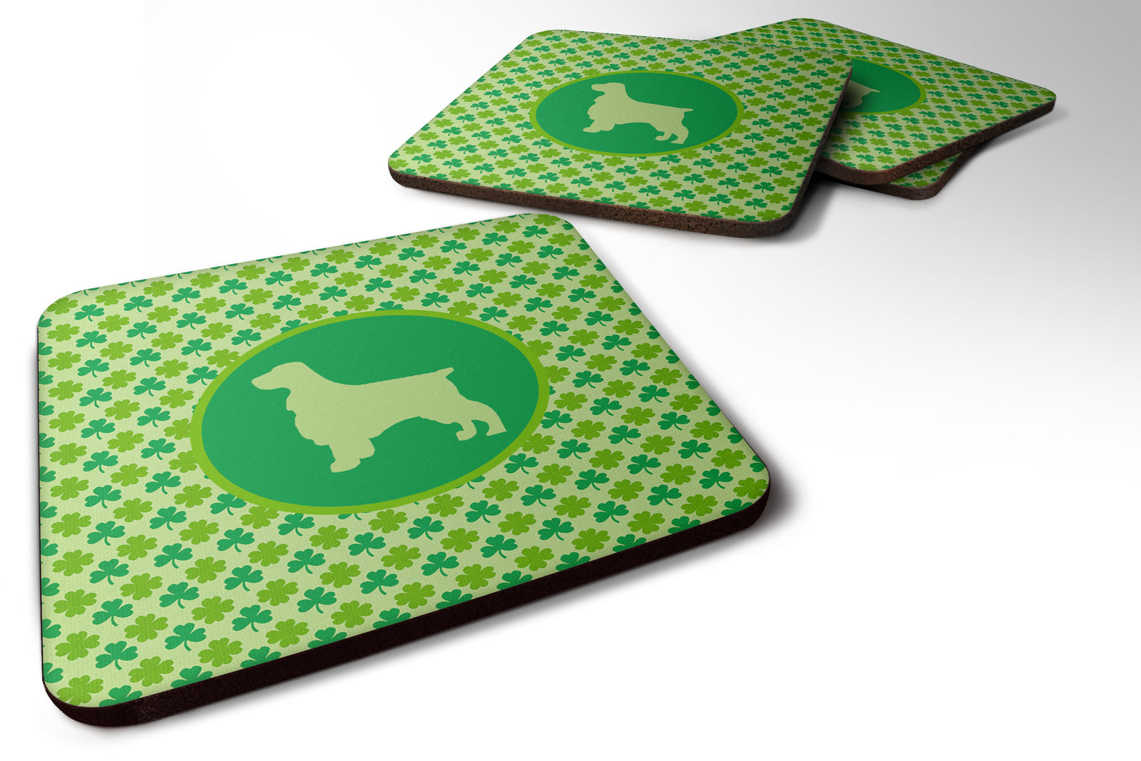 Set of 4 Field Spaniel Lucky Shamrock Foam Coasters - the-store.com