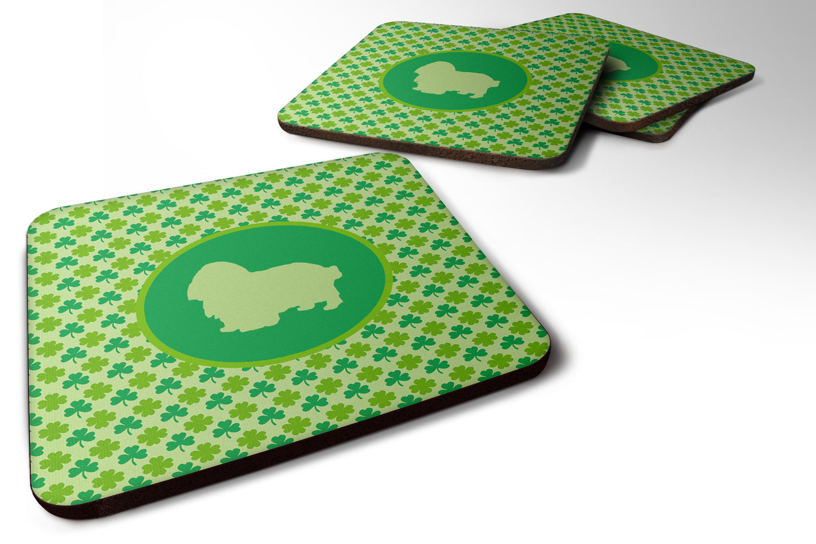 Set of 4 English Toy Spaniel Lucky Shamrock Foam Coasters - the-store.com