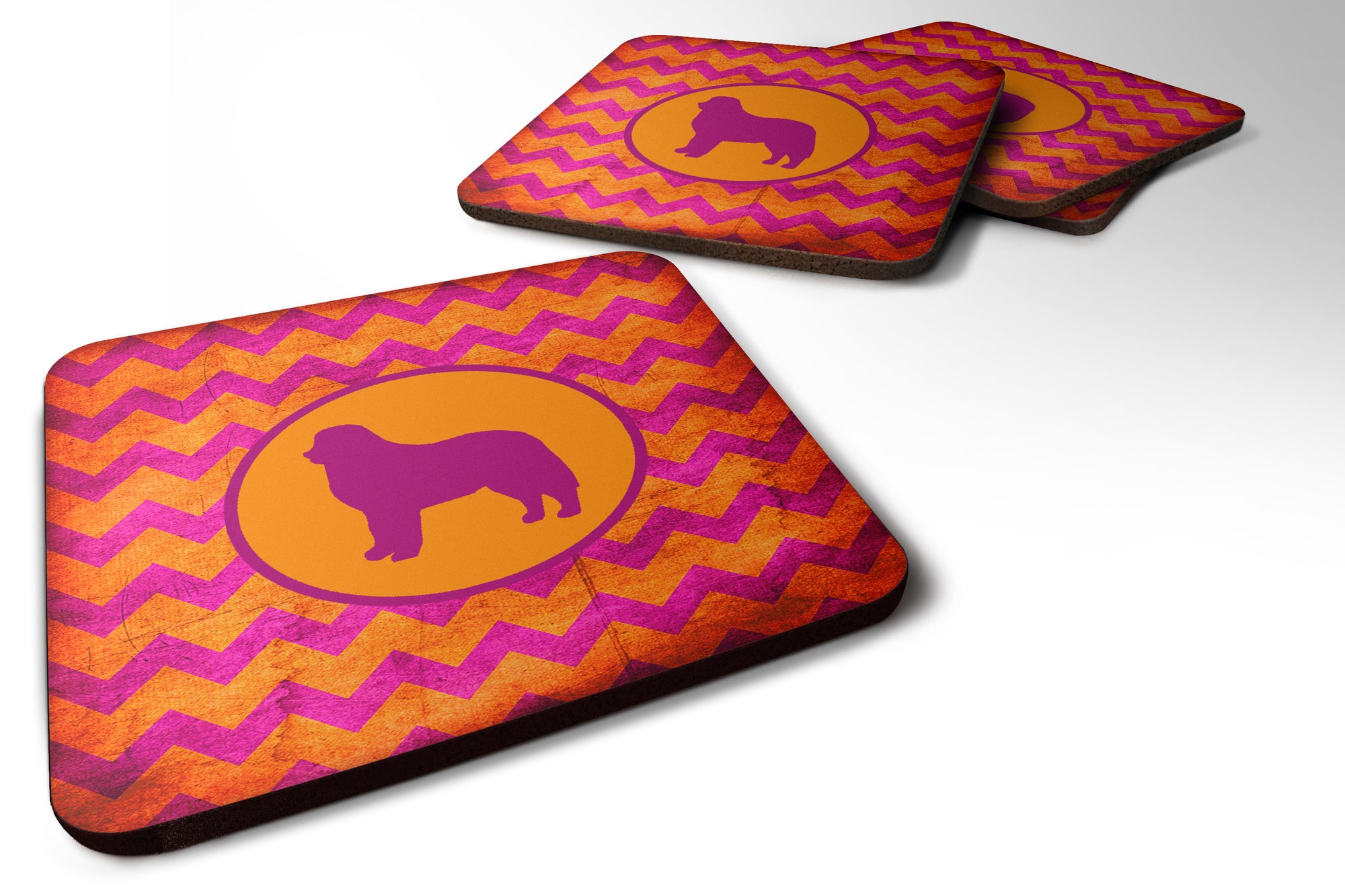 Set of 4 Bernese Mountain Dog Chevron Pink and Orange Foam Coasters - the-store.com