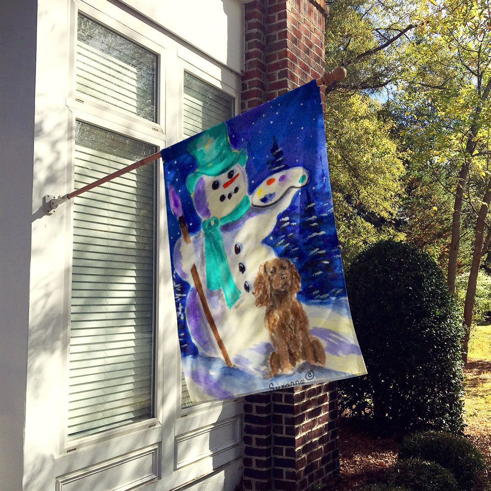 Artist Snowman with Boykin Spaniel Flag Canvas House Size  the-store.com.