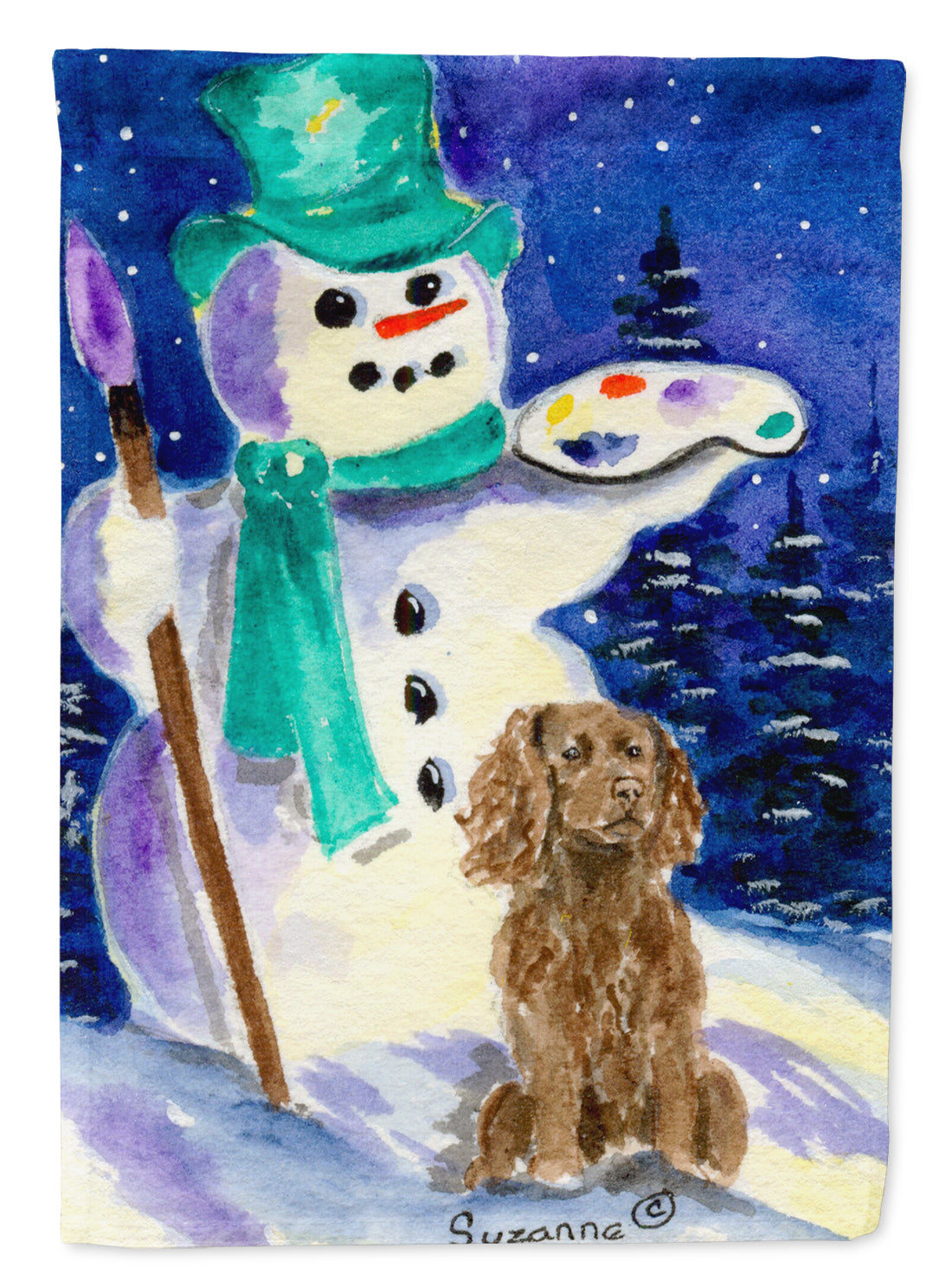 Artist Snowman with Boykin Spaniel Flag Canvas House Size  the-store.com.