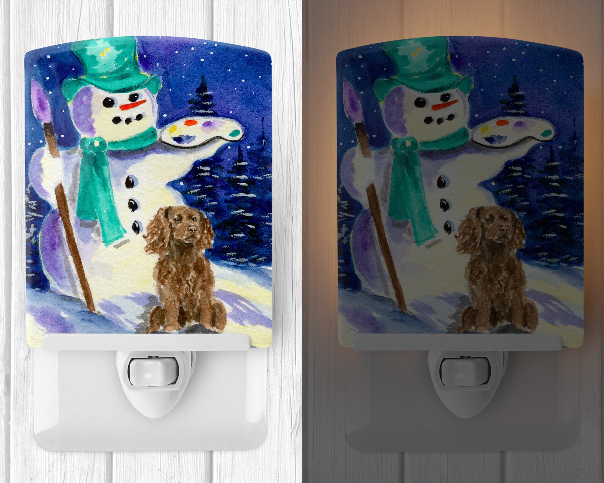 Artist Snowman with Boykin Spaniel Ceramic Night Light SS1001CNL - the-store.com