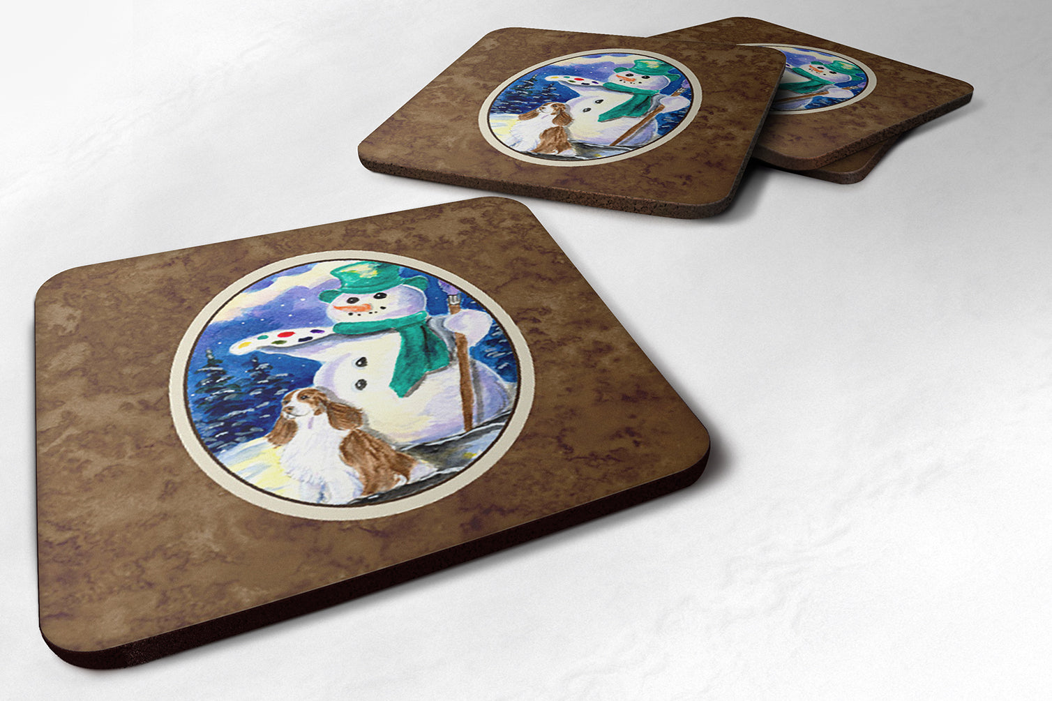 Artist Snowman with Springer Spaniel Foam Coasters Set of 4 - the-store.com