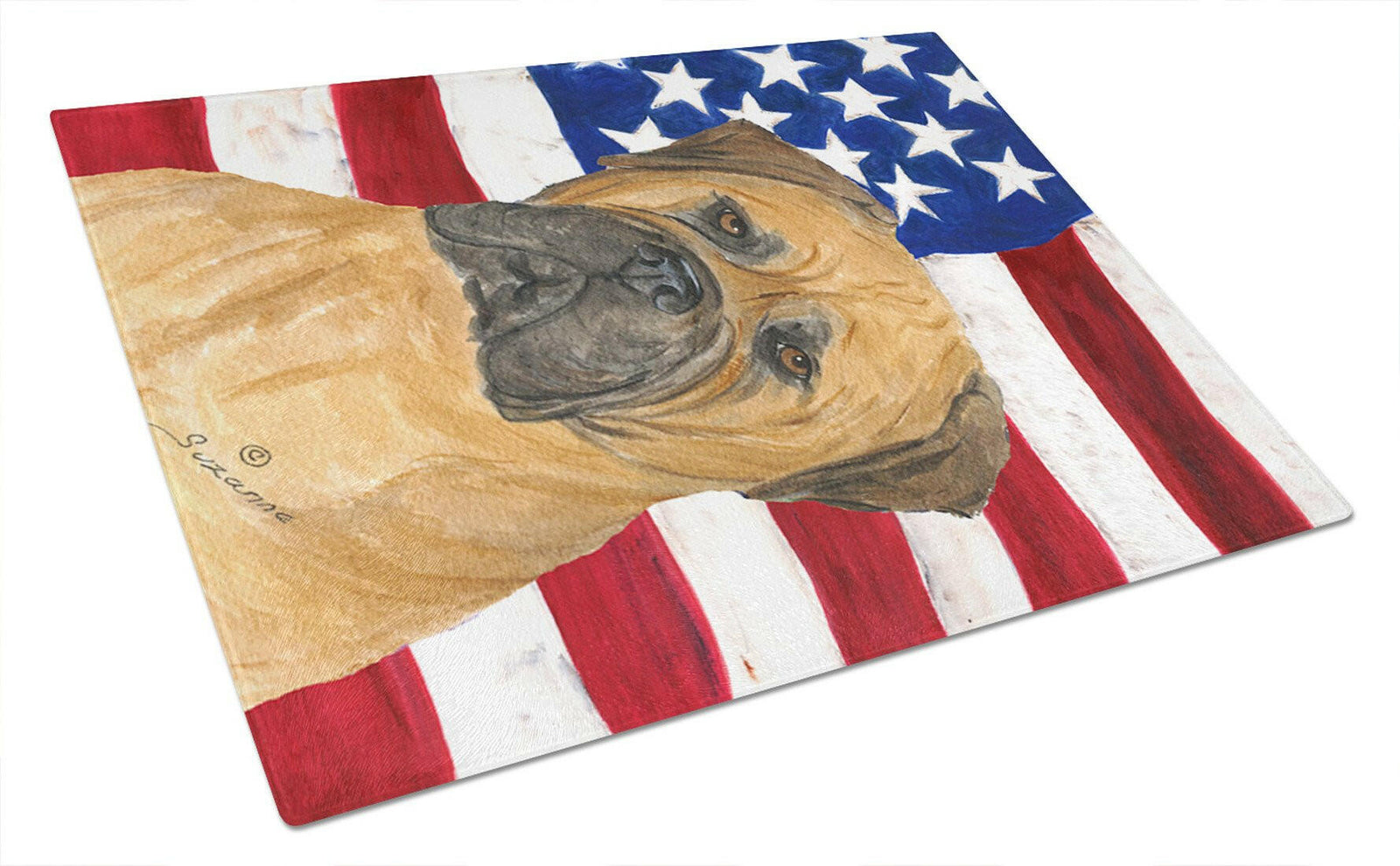 USA American Flag with Bullmastiff Glass Cutting Board Large by Caroline's Treasures