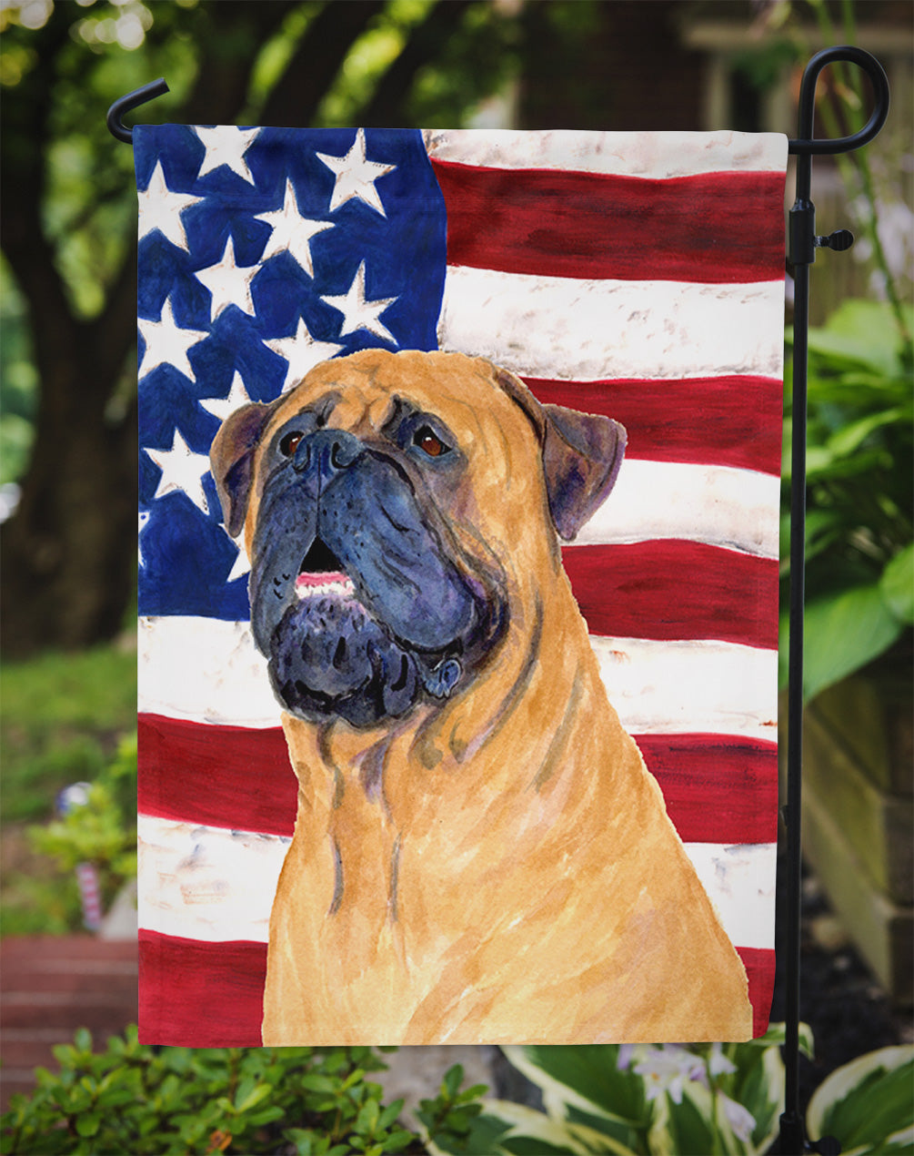 USA American Flag with Bullmastiff Flag Garden Size.