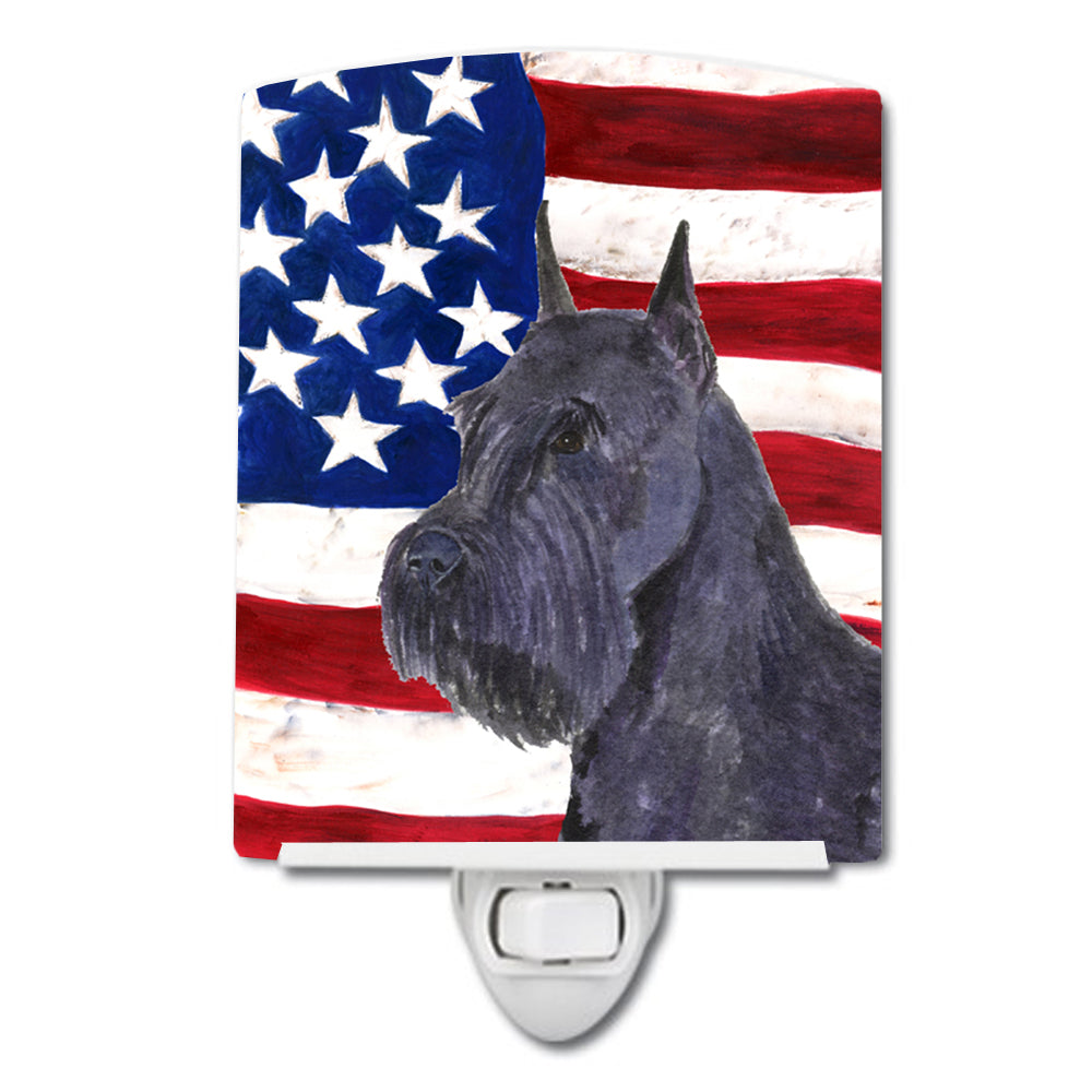 USA American Flag with Schnauzer Ceramic Night Light SS4007CNL - the-store.com