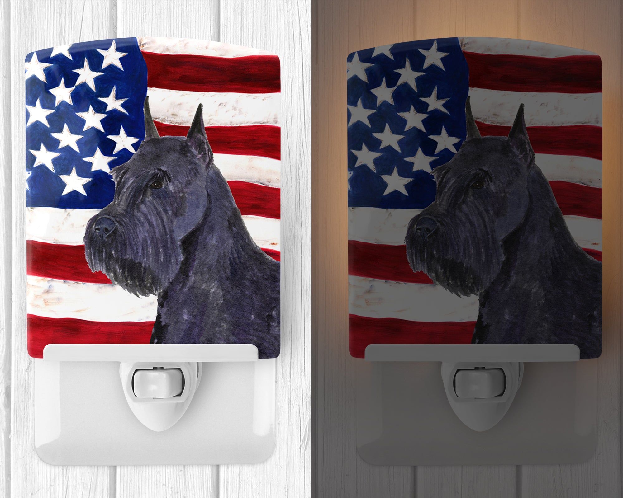 USA American Flag with Schnauzer Ceramic Night Light SS4007CNL - the-store.com