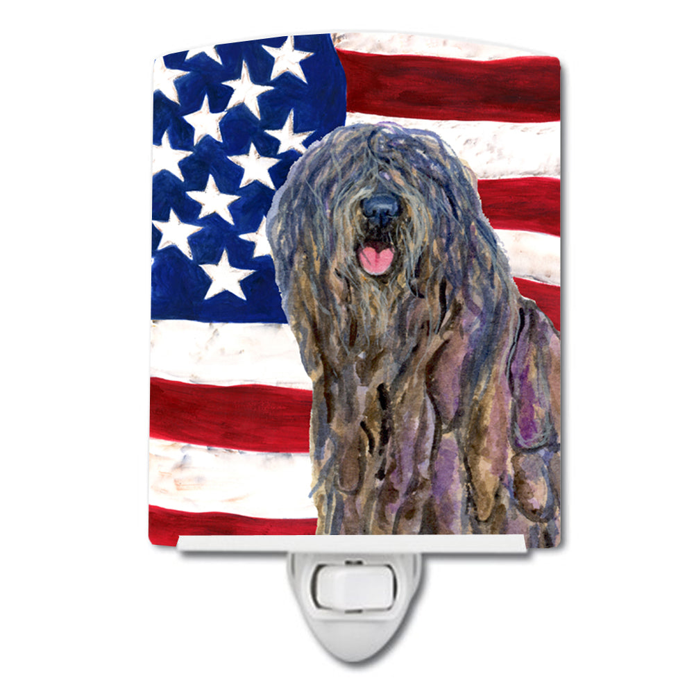 USA American Flag with Bergamasco Sheepdog Ceramic Night Light SS4008CNL - the-store.com