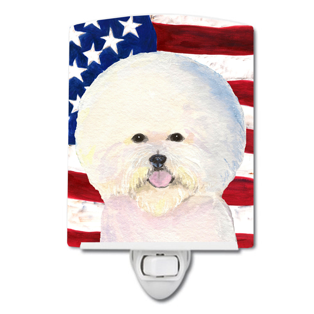 USA American Flag with Bichon Frise Ceramic Night Light SS4011CNL - the-store.com