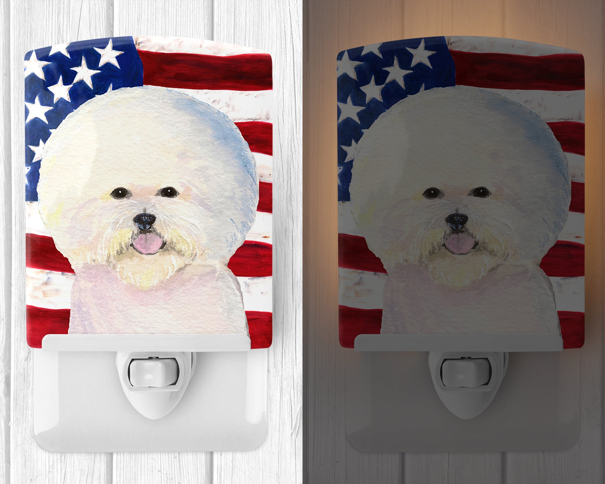 USA American Flag with Bichon Frise Ceramic Night Light SS4011CNL - the-store.com