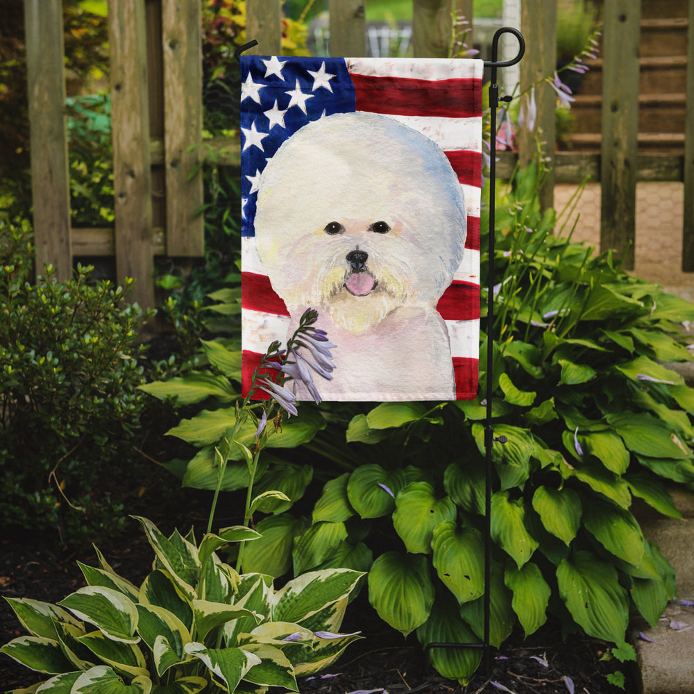 USA American Flag with Bichon Frise Flag Garden Size.